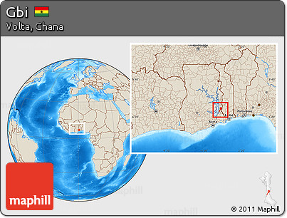 Shaded Relief Location Map of Gbi, within the entire country