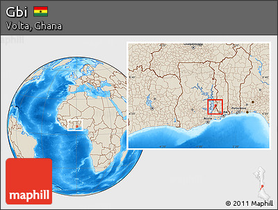 Shaded Relief Location Map of Gbi, within the entire country