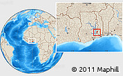 Shaded Relief Location Map of Gbi, within the entire country