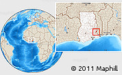 Shaded Relief Location Map of Gbi, highlighted country, within the entire country
