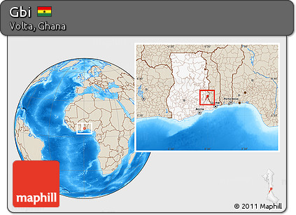 Shaded Relief Location Map of Gbi, highlighted country