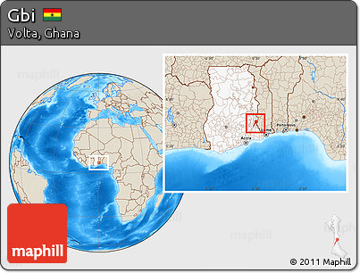 Shaded Relief Location Map of Gbi, highlighted country