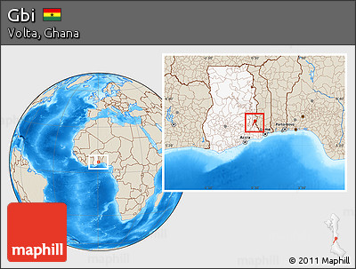 Shaded Relief Location Map of Gbi, highlighted country