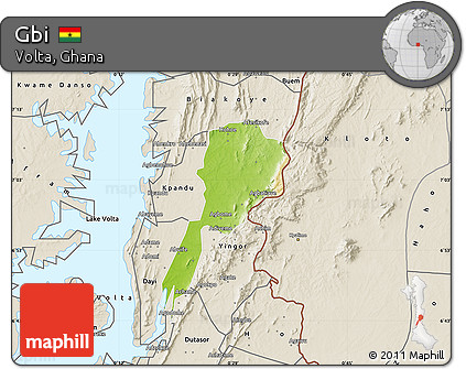Physical Map of Gbi, shaded relief outside
