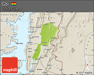 Physical Map of Gbi, shaded relief outside