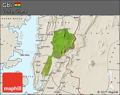 Satellite Map of Gbi, shaded relief outside
