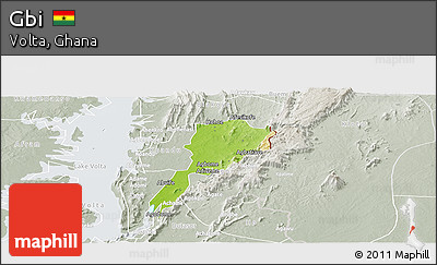 Physical Panoramic Map of Gbi, lighten, semi-desaturated