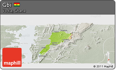 Physical Panoramic Map of Gbi, lighten, semi-desaturated