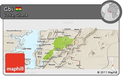 Physical Panoramic Map of Gbi, shaded relief outside
