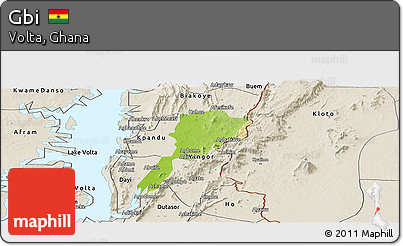 Physical Panoramic Map of Gbi, shaded relief outside