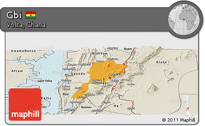 Political Panoramic Map of Gbi, shaded relief outside