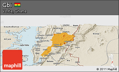 Political Panoramic Map of Gbi, shaded relief outside