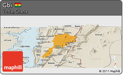 Political Panoramic Map of Gbi, shaded relief outside