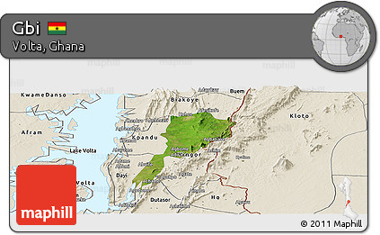 Satellite Panoramic Map of Gbi, shaded relief outside