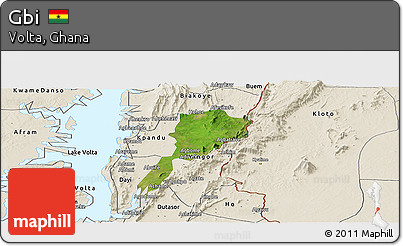 Satellite Panoramic Map of Gbi, shaded relief outside