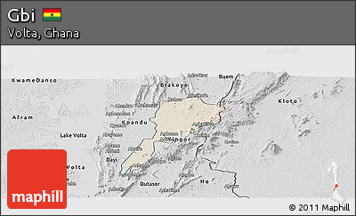 Shaded Relief Panoramic Map of Gbi, desaturated