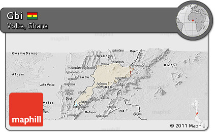 Shaded Relief Panoramic Map of Gbi, desaturated