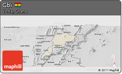 Shaded Relief Panoramic Map of Gbi, desaturated
