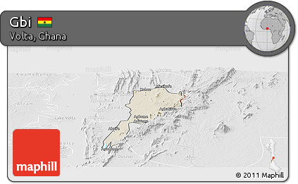 Shaded Relief Panoramic Map of Gbi, lighten, desaturated