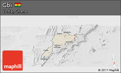 Shaded Relief Panoramic Map of Gbi, lighten, desaturated