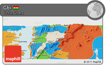 Shaded Relief Panoramic Map of Gbi, political outside