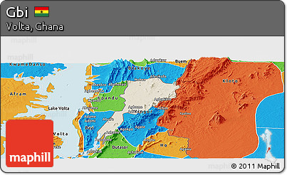 Shaded Relief Panoramic Map of Gbi, political outside