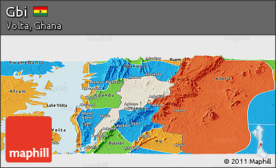 Shaded Relief Panoramic Map of Gbi, political outside