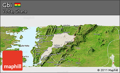 Shaded Relief Panoramic Map of Gbi, satellite outside