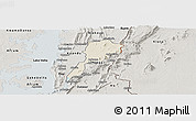 Shaded Relief Panoramic Map of Gbi, semi-desaturated