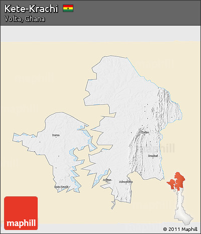 Classic Style 3D Map of Kete-Krachi, single color outside