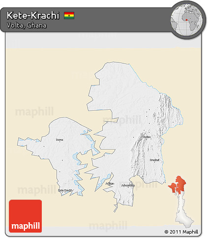 Classic Style 3D Map of Kete-Krachi, single color outside