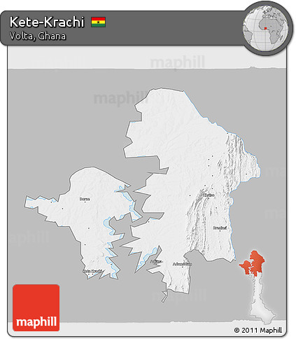 Gray 3D Map of Kete-Krachi, single color outside