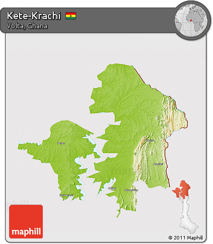 Physical 3D Map of Kete-Krachi, cropped outside