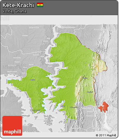 Physical 3D Map of Kete-Krachi, lighten, desaturated