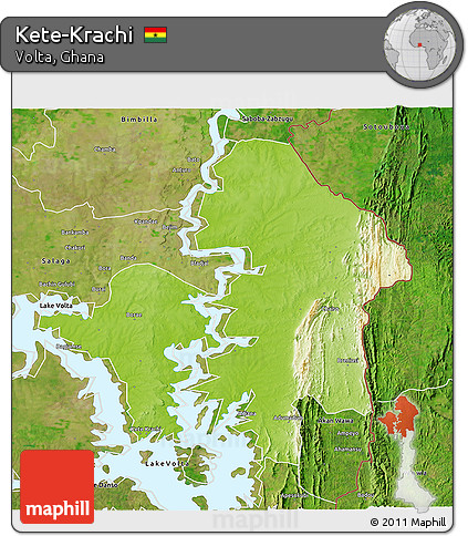Physical 3D Map of Kete-Krachi, satellite outside