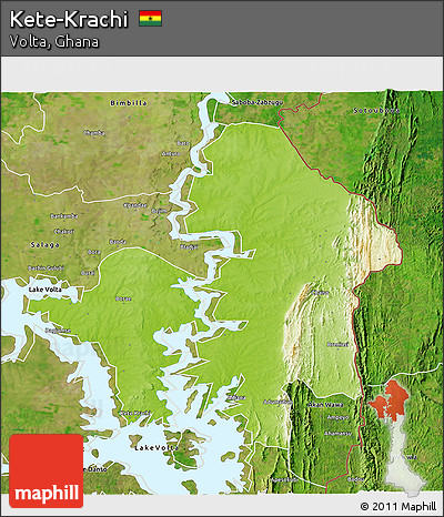 Physical 3D Map of Kete-Krachi, satellite outside