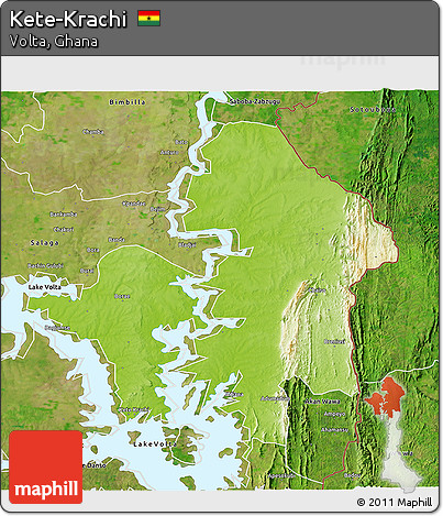 Physical 3D Map of Kete-Krachi, satellite outside