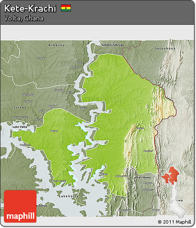Physical 3D Map of Kete-Krachi, semi-desaturated