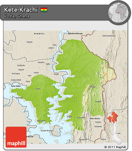 Physical 3D Map of Kete-Krachi, shaded relief outside