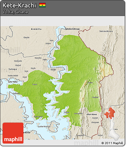 Physical 3D Map of Kete-Krachi, shaded relief outside