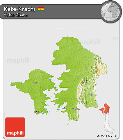 Physical 3D Map of Kete-Krachi, single color outside