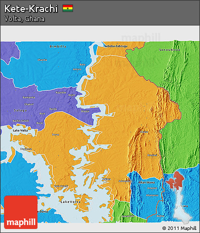 Political 3D Map of Kete-Krachi