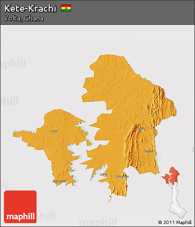 Political 3D Map of Kete-Krachi, single color outside