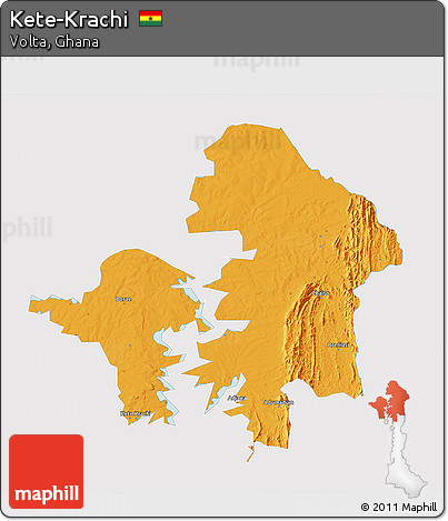 Political 3D Map of Kete-Krachi, single color outside