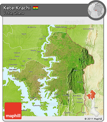 Satellite 3D Map of Kete-Krachi, physical outside