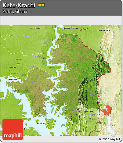 Satellite 3D Map of Kete-Krachi, physical outside