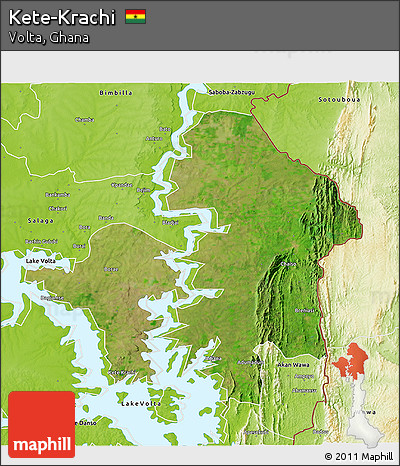 Satellite 3D Map of Kete-Krachi, physical outside