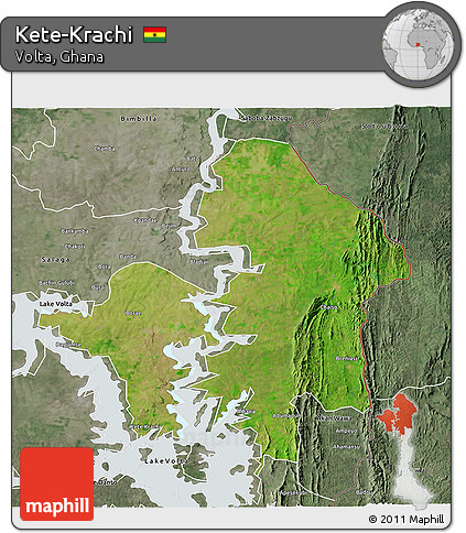 Satellite 3D Map of Kete-Krachi, semi-desaturated