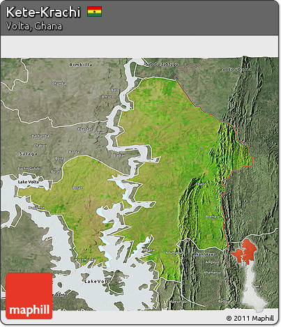Satellite 3D Map of Kete-Krachi, semi-desaturated