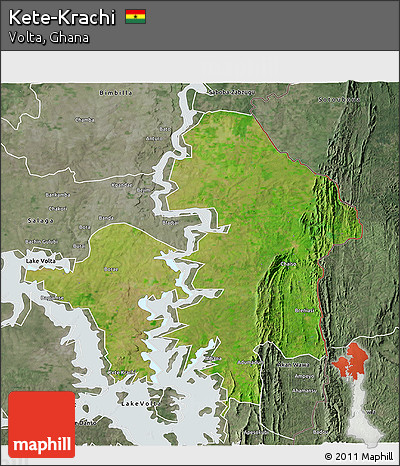 Satellite 3D Map of Kete-Krachi, semi-desaturated